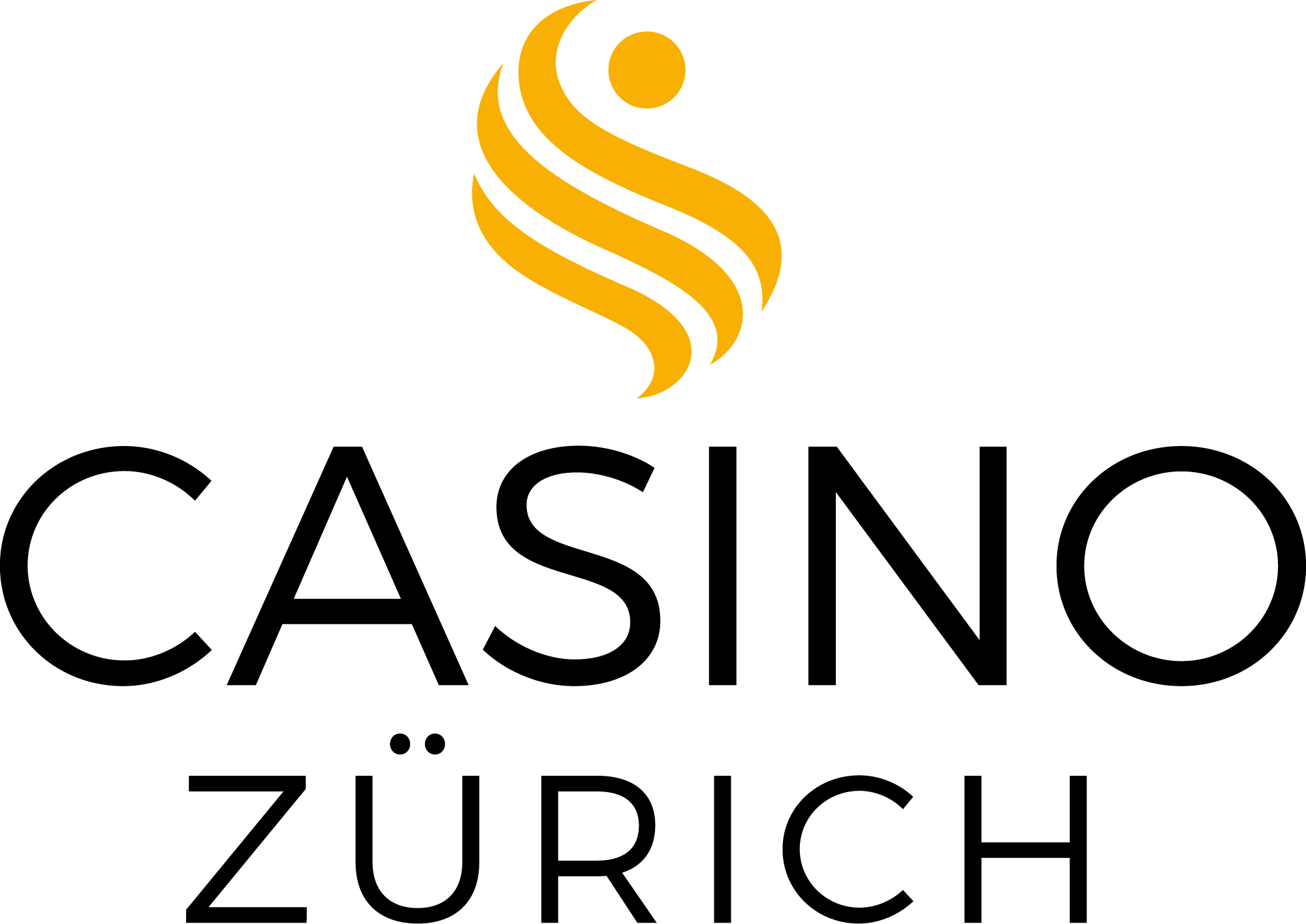 Das Logo des Casino Zürich zeigt ein stilisiertes gelbes Symbol über den Worten CASINO ZÜRICH in schwarzer Schrift.